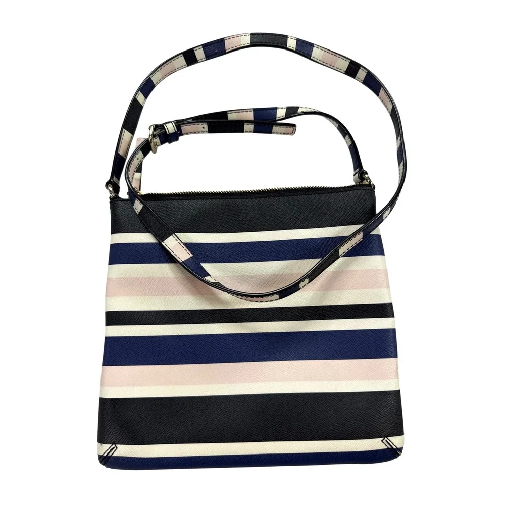 Kate Spade Crossbody Bag Womens Medium Multi Stripe Saffiano Leather Zip